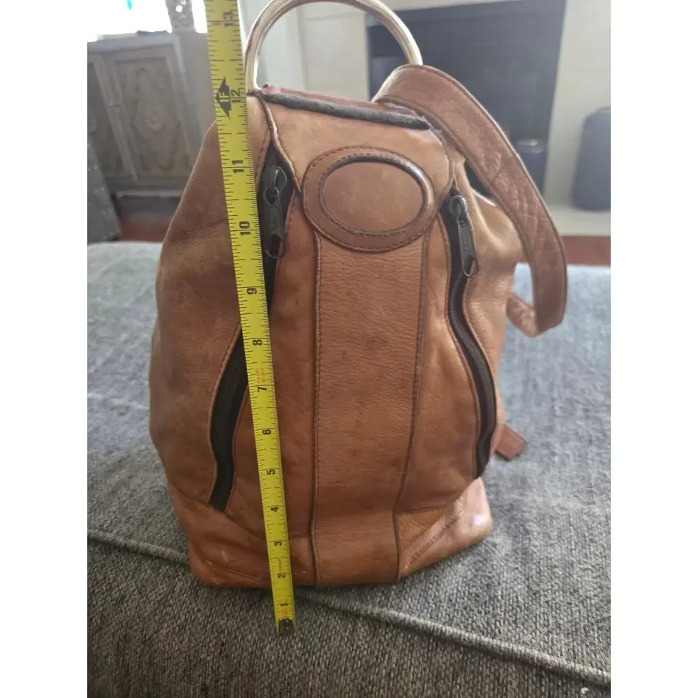 Vintage Columbian Brown Camel Tan Leather Convertible Bag Slouchy Backpack Boho